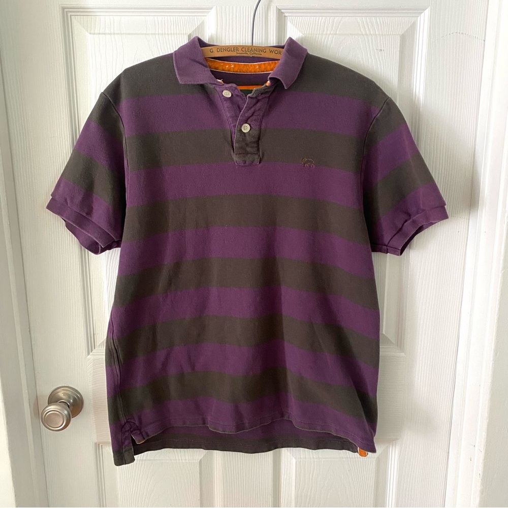 Jack Murphy Polo Shirt Mens XL Purple Olive Green Striped Preppy